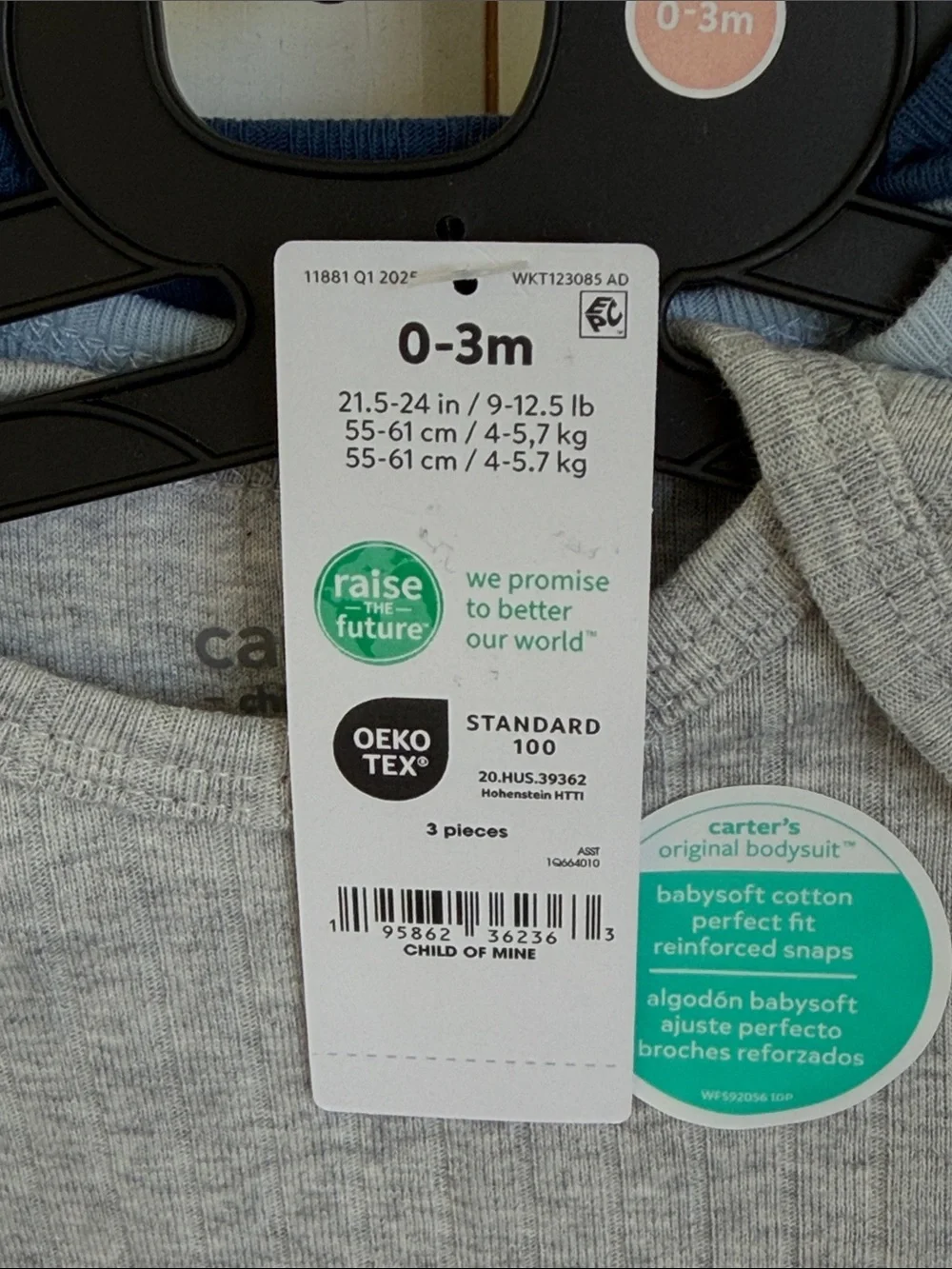 Carter's Ribbed Long-Sleeve Baby Bodysuit Set - Gray, Light Blue, Navy